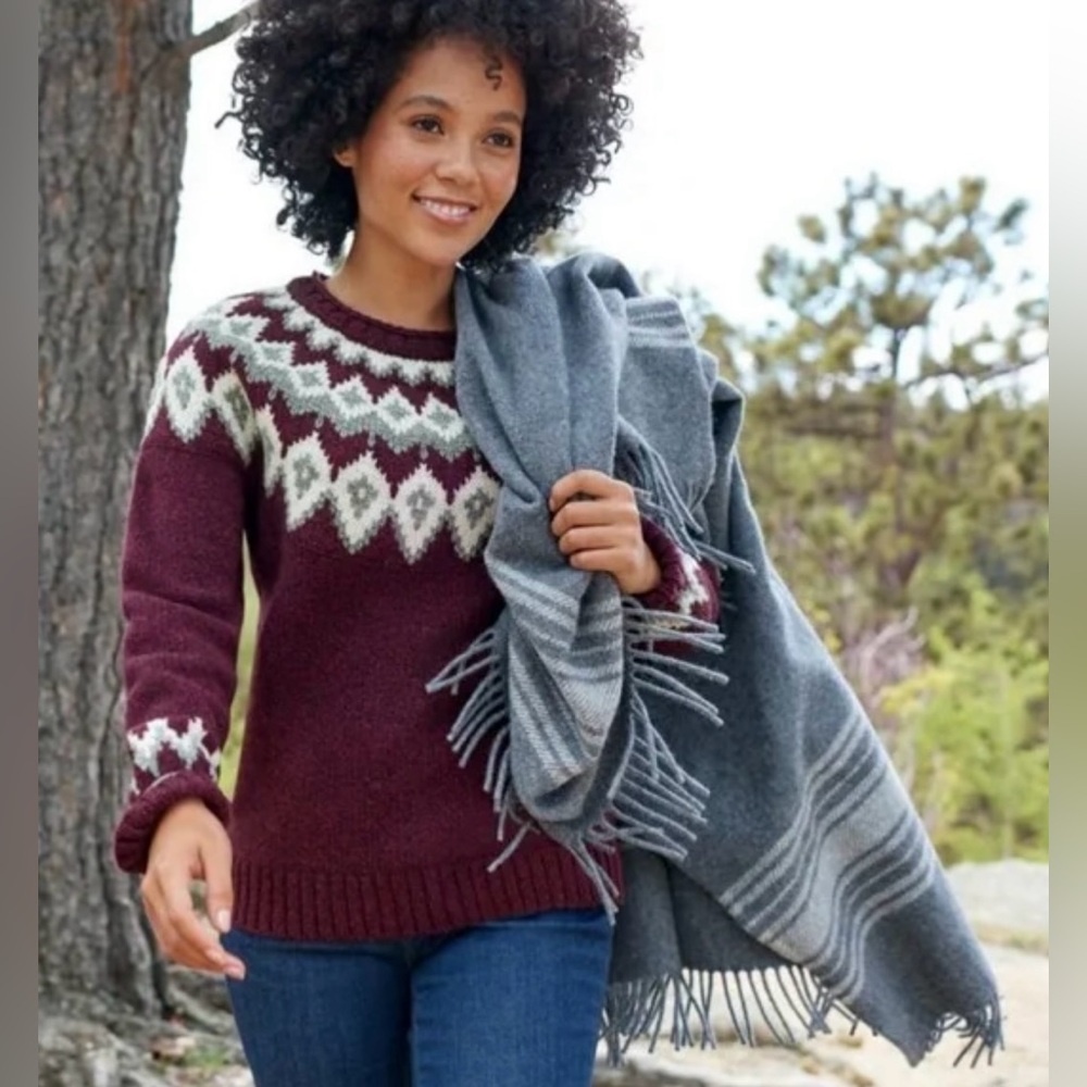 LL Bean Lambswool Nordic Fair Isle Sweater Women's Size M